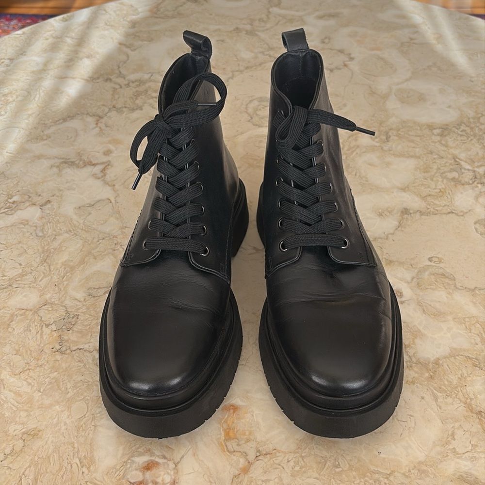 Zara Vegan Leather Chunky Lace Up Boots - Picture 6 of 12